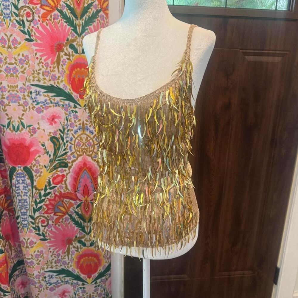Y2k GOLD Sequin Fringe Tank Festival Rave Party MEDIUM